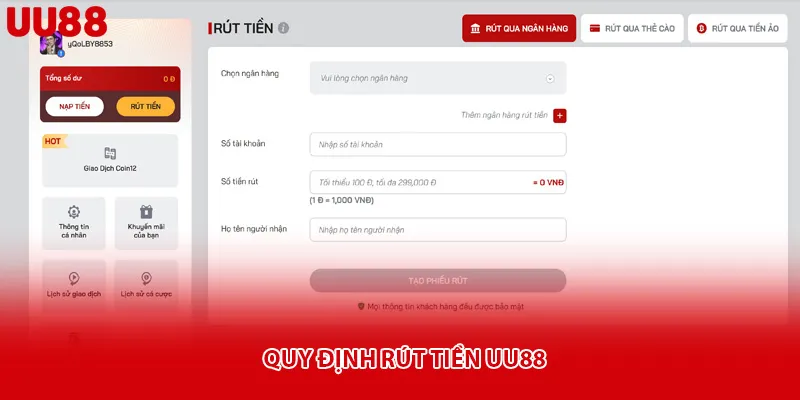 Quy định rút tiền uu88